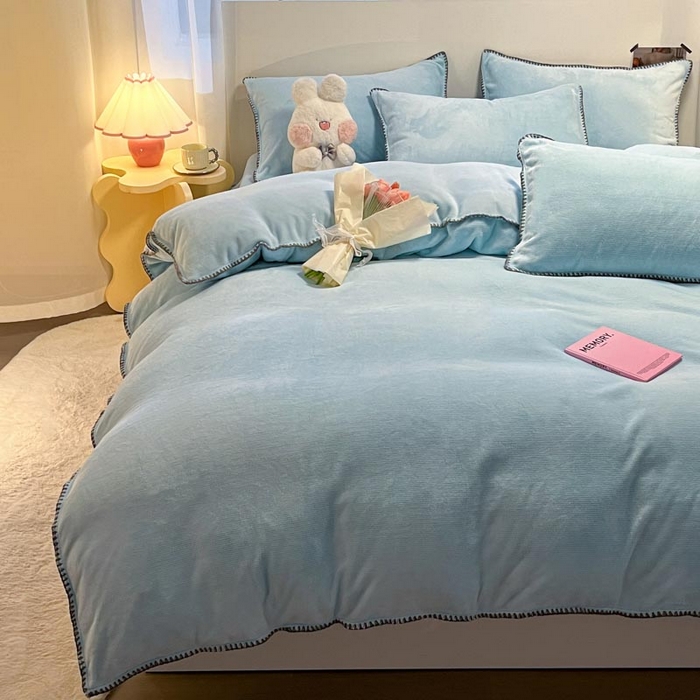 ab家纺 2025新款贝壳边消光牛奶绒四件套 浅兰