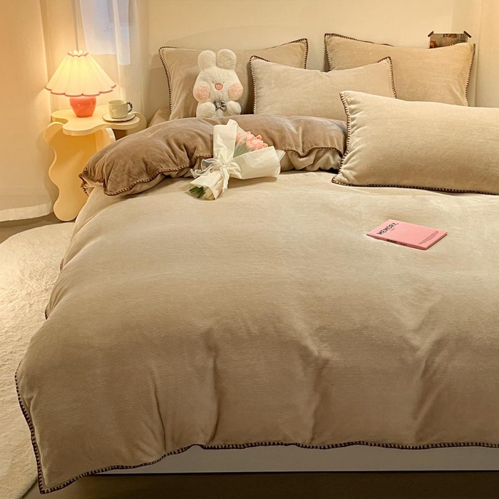 ab家纺 2025新款贝壳边消光牛奶绒四件套 米灰