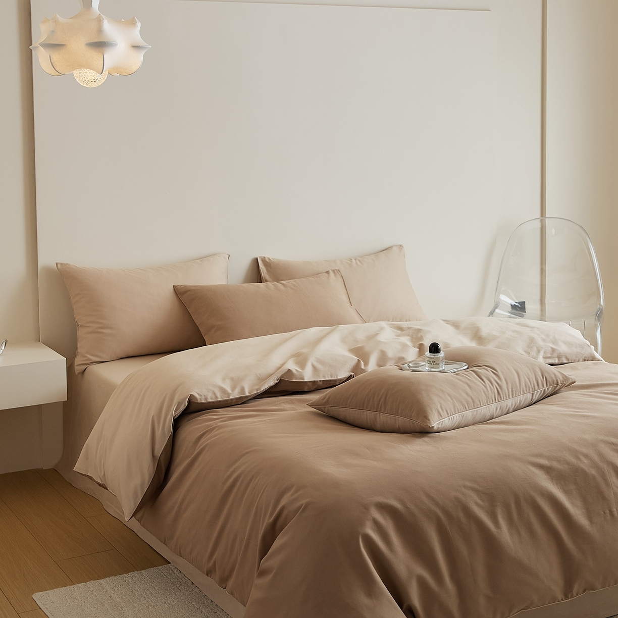 91家纺网 家纺一手货源 找家纺 禾时 2025新款A类全棉纯棉贡缎磨毛双拼色四件套 莫百草