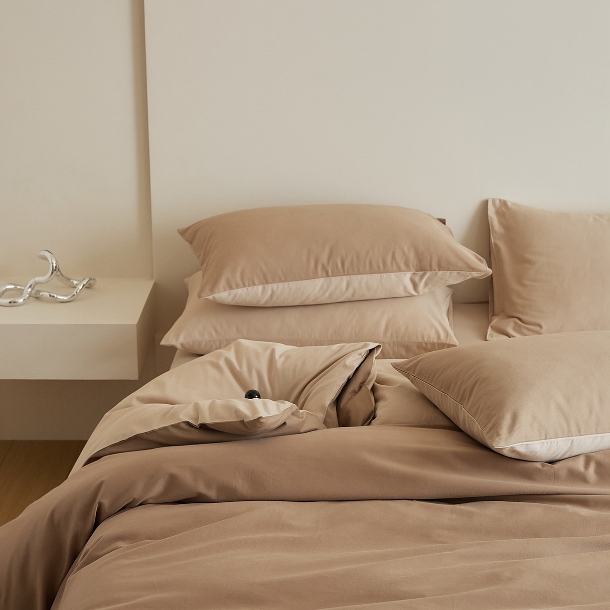 91家纺网 家纺一手货源 找家纺 禾时 2025新款A类全棉纯棉贡缎磨毛双拼色四件套 莫百草