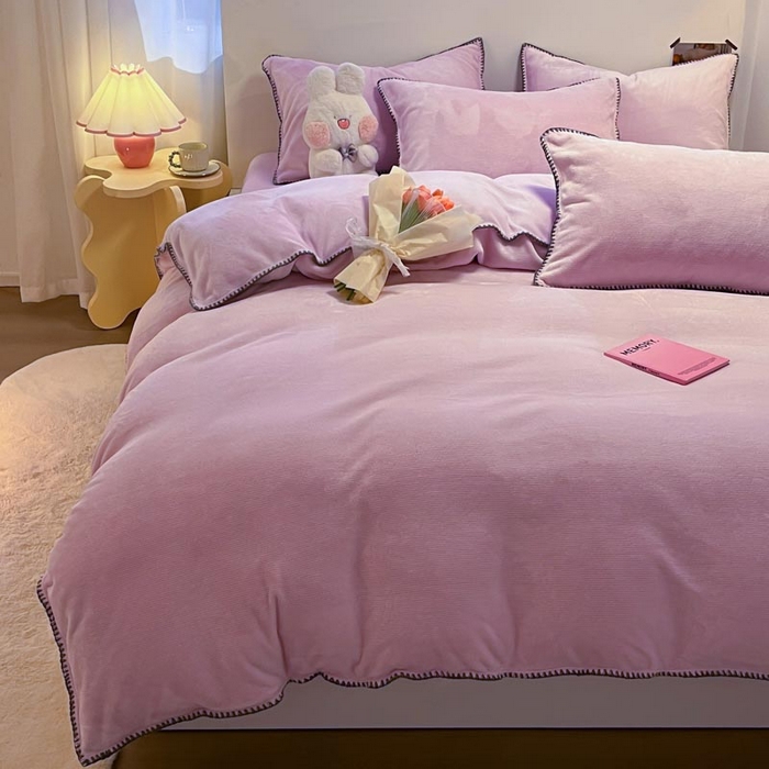 ab家纺 2025新款贝壳边消光牛奶绒四件套 浅紫