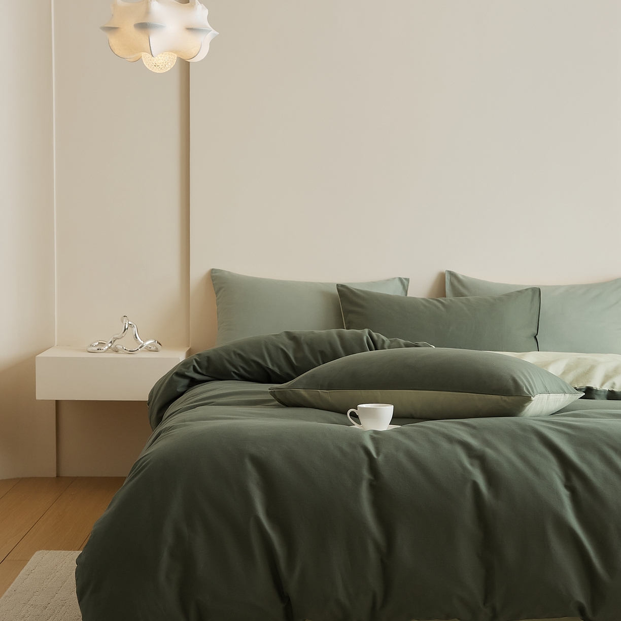 91家纺网 家纺一手货源 找家纺 禾时 2025新款A类全棉纯棉贡缎磨毛双拼色四件套 木森