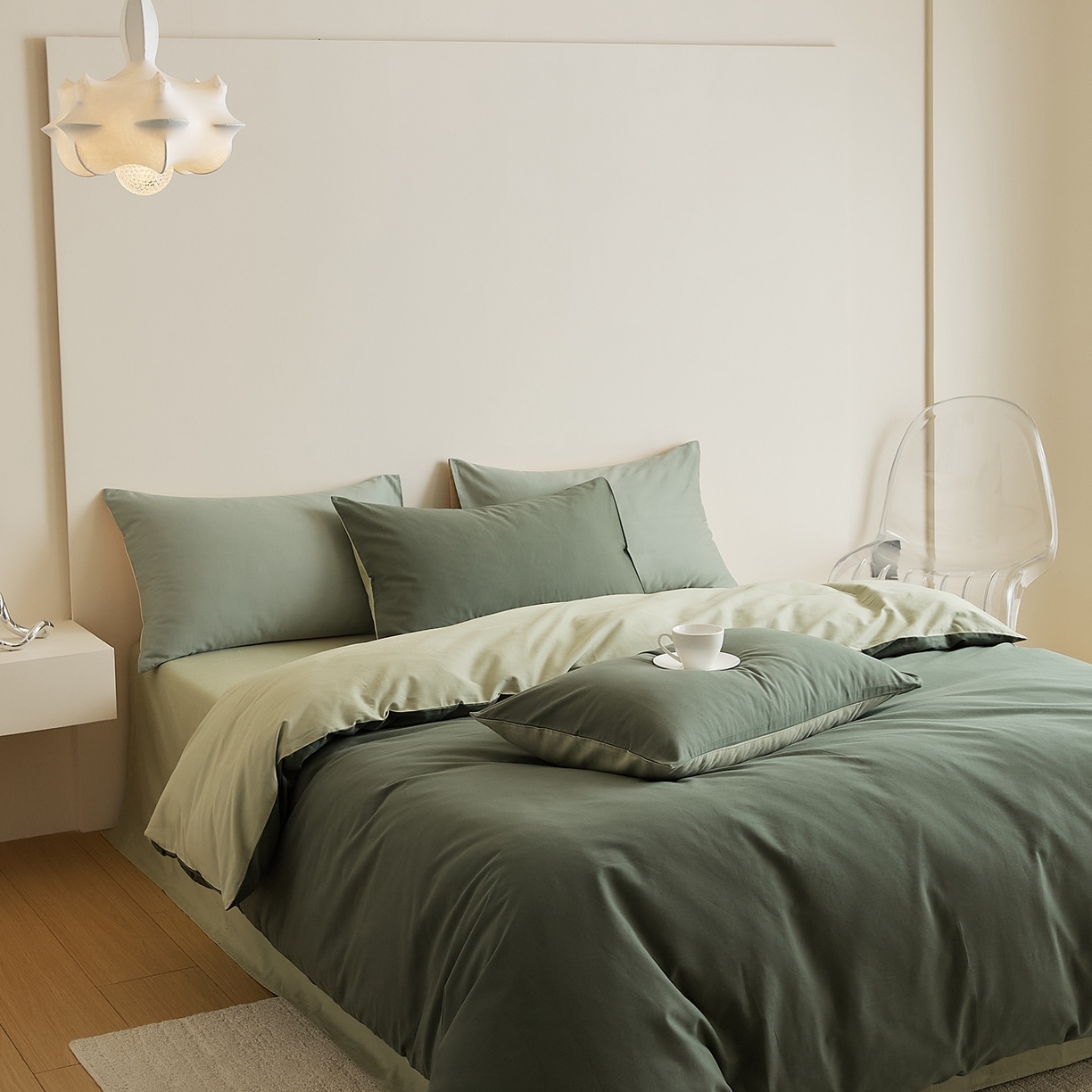 91家纺网 家纺一手货源 找家纺 禾时 2025新款A类全棉纯棉贡缎磨毛双拼色四件套 木森