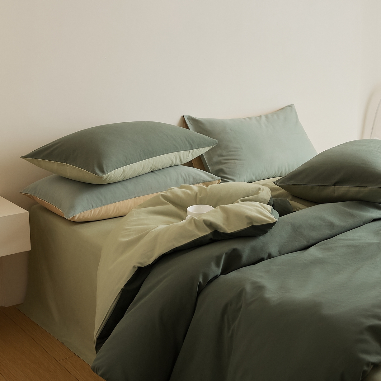 91家纺网 家纺一手货源 找家纺 禾时 2025新款A类全棉纯棉贡缎磨毛双拼色四件套 木森