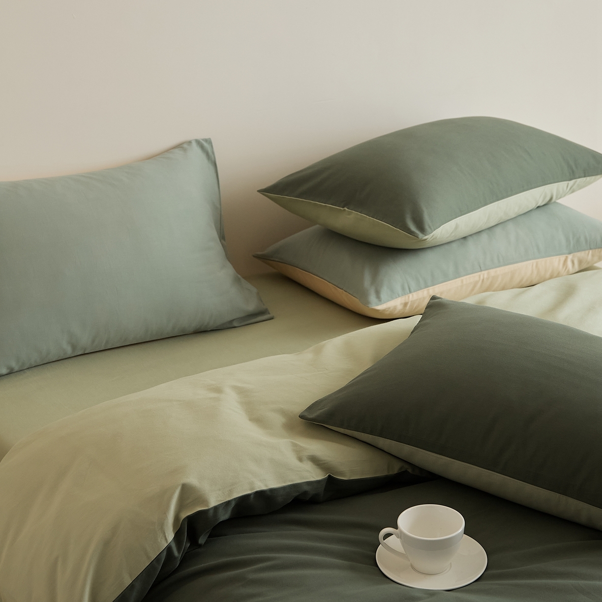 91家纺网 家纺一手货源 找家纺 禾时 2025新款A类全棉纯棉贡缎磨毛双拼色四件套 木森