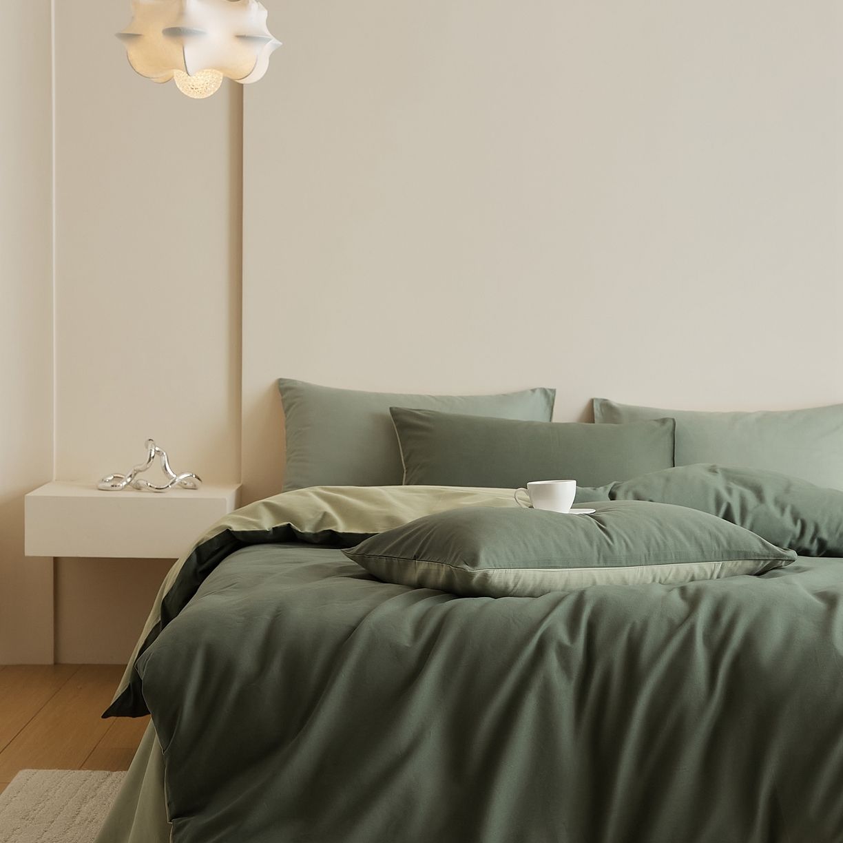 91家纺网 家纺一手货源 找家纺 禾时 2025新款A类全棉纯棉贡缎磨毛双拼色四件套 木森