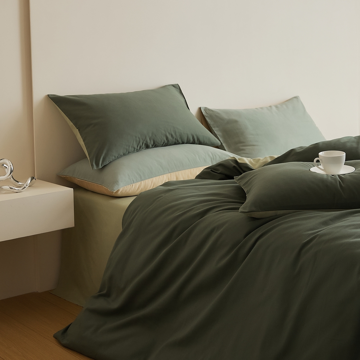 91家纺网 家纺一手货源 找家纺 禾时 2025新款A类全棉纯棉贡缎磨毛双拼色四件套 木森