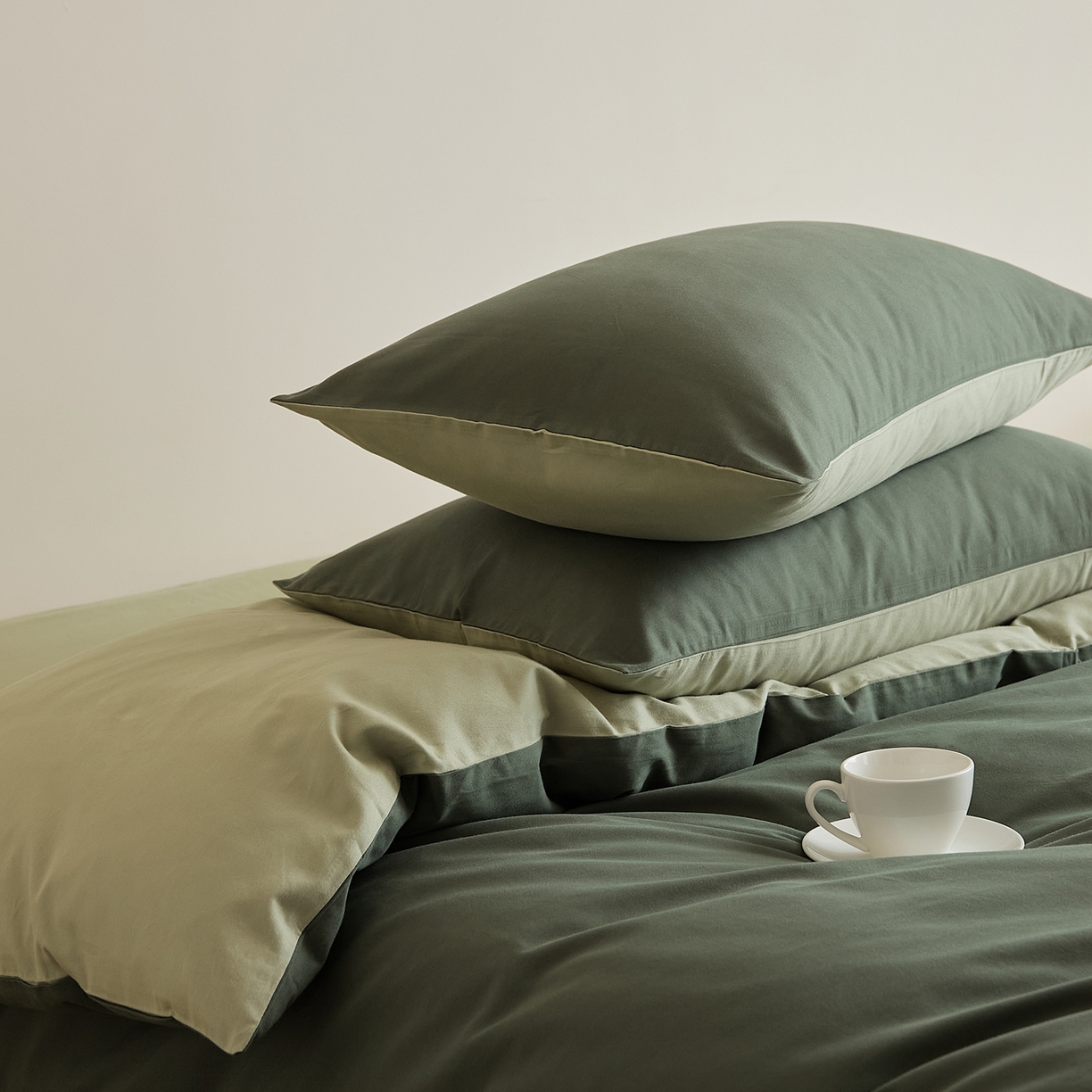 91家纺网 家纺一手货源 找家纺 禾时 2025新款A类全棉纯棉贡缎磨毛双拼色四件套 木森