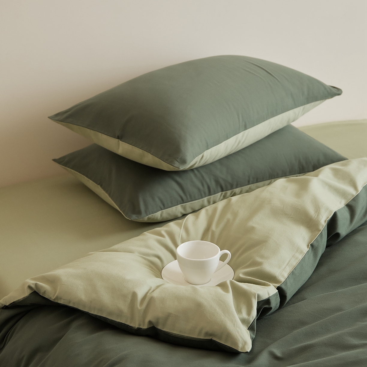 91家纺网 家纺一手货源 找家纺 禾时 2025新款A类全棉纯棉贡缎磨毛双拼色四件套 木森