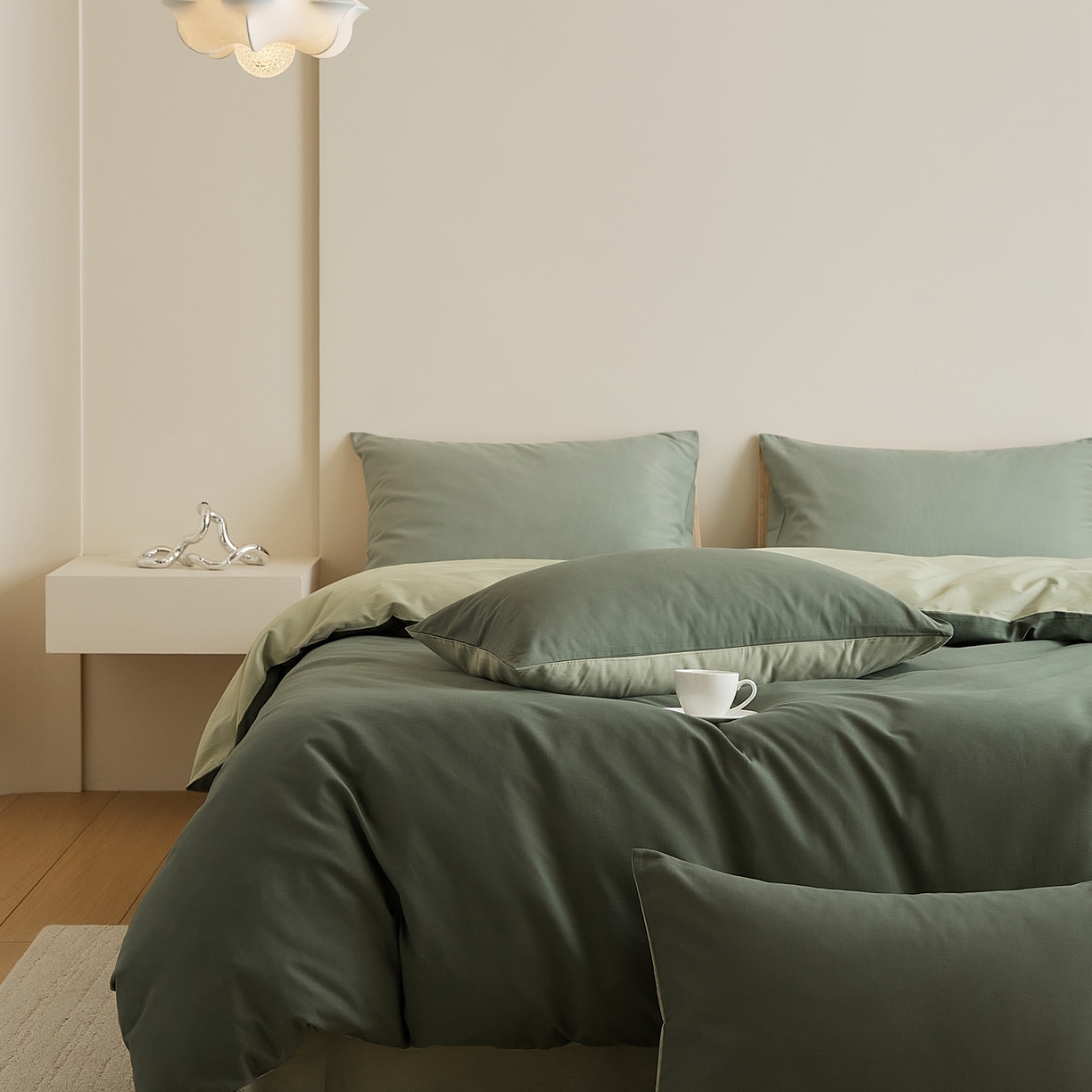 91家纺网 家纺一手货源 找家纺 禾时 2025新款A类全棉纯棉贡缎磨毛双拼色四件套 木森