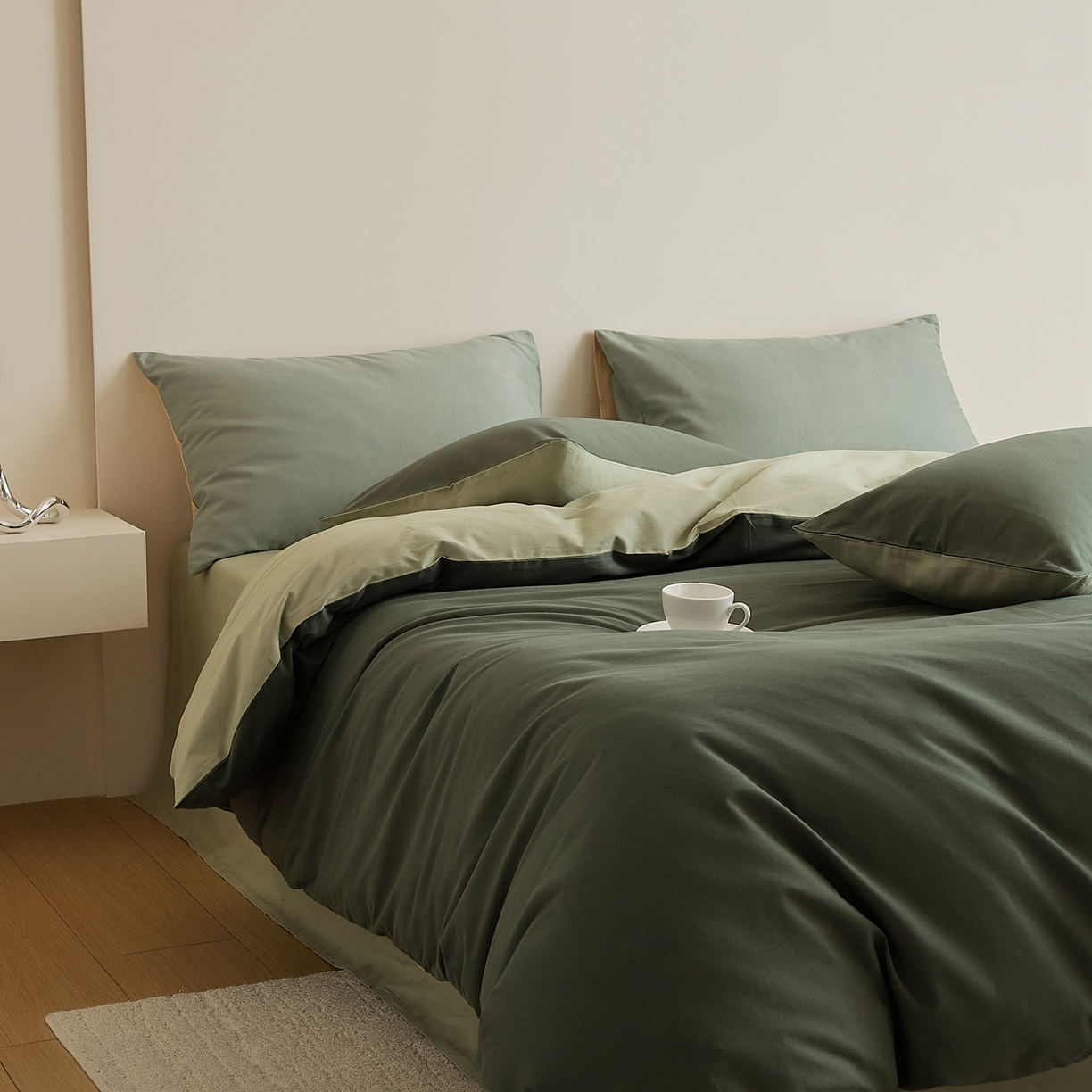 91家纺网 家纺一手货源 找家纺 禾时 2025新款A类全棉纯棉贡缎磨毛双拼色四件套 木森