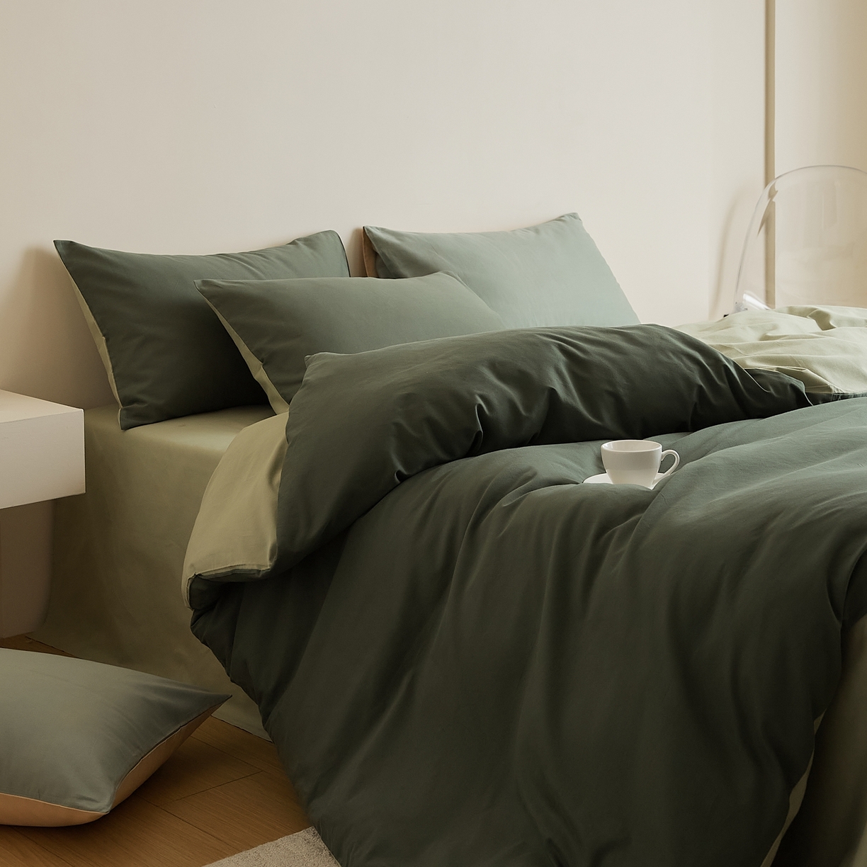 91家纺网 家纺一手货源 找家纺 禾时 2025新款A类全棉纯棉贡缎磨毛双拼色四件套 木森