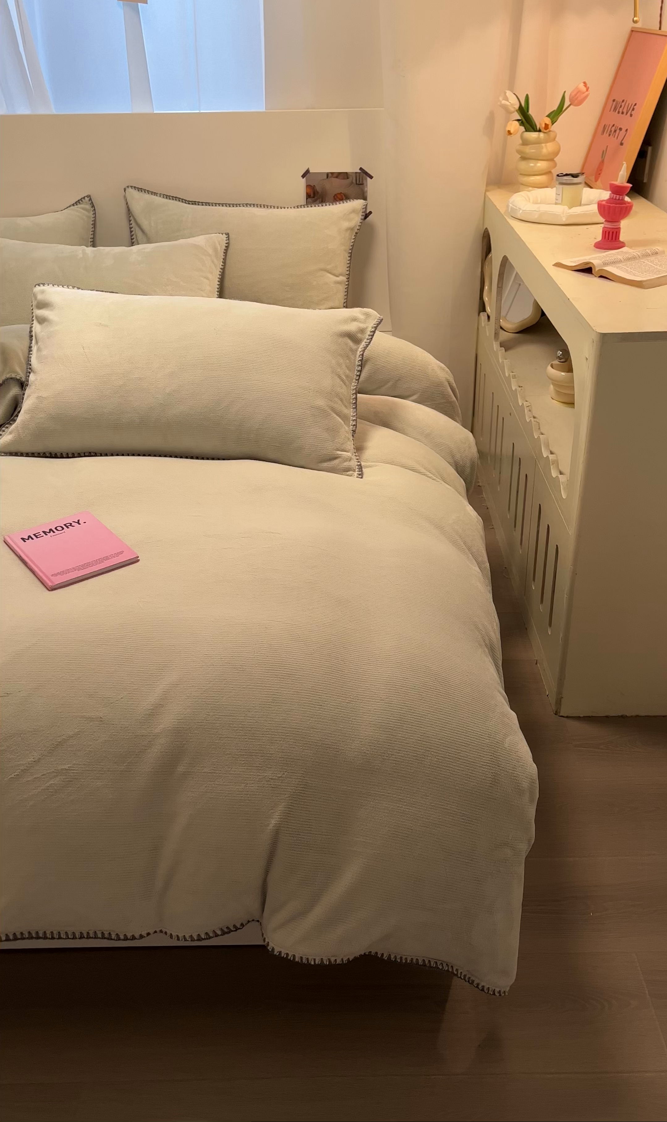 91家纺网 家纺一手货源 找家纺 ab家纺 2025新款贝壳边消光牛奶绒四件套 浅绿