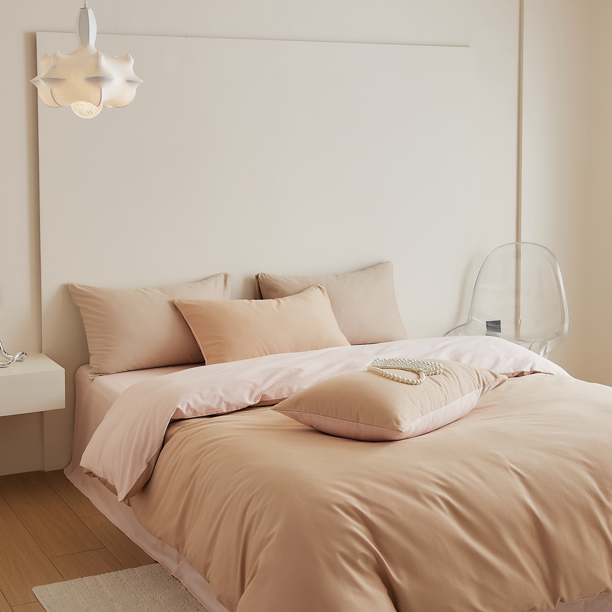 91家纺网 家纺一手货源 找家纺 禾时 2025新款A类全棉纯棉贡缎磨毛双拼色四件套 奶咖