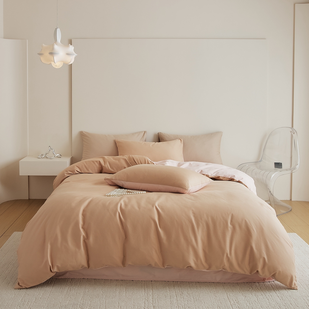 91家纺网 家纺一手货源 找家纺 禾时 2025新款A类全棉纯棉贡缎磨毛双拼色四件套 奶咖