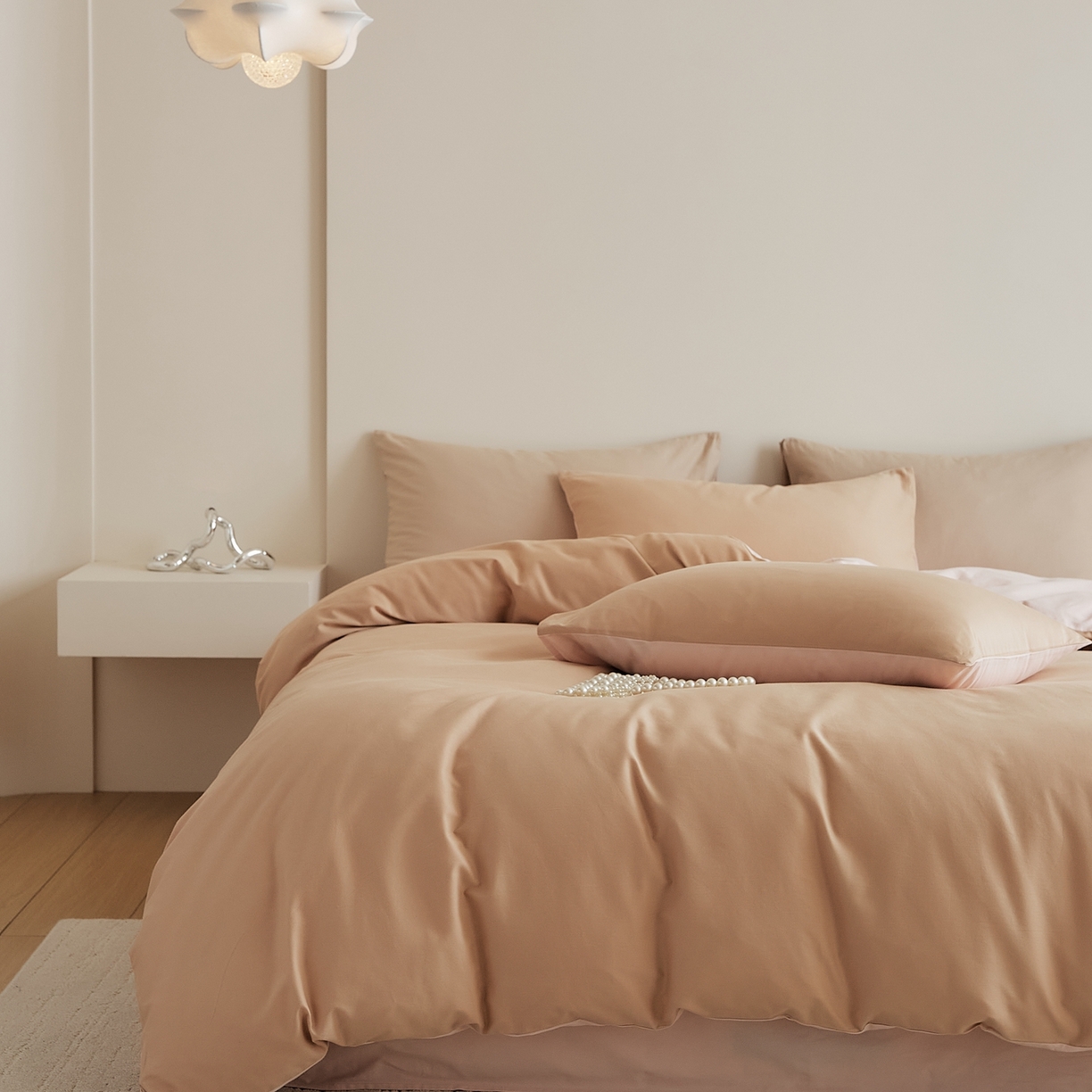 91家纺网 家纺一手货源 找家纺 禾时 2025新款A类全棉纯棉贡缎磨毛双拼色四件套 奶咖