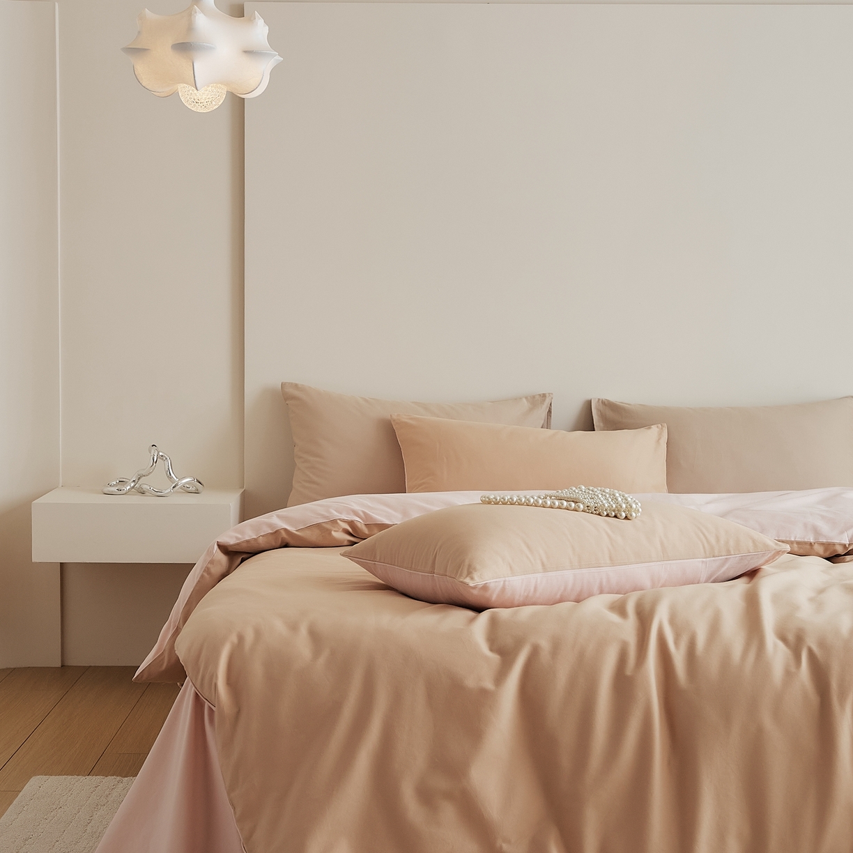 91家纺网 家纺一手货源 找家纺 禾时 2025新款A类全棉纯棉贡缎磨毛双拼色四件套 奶咖