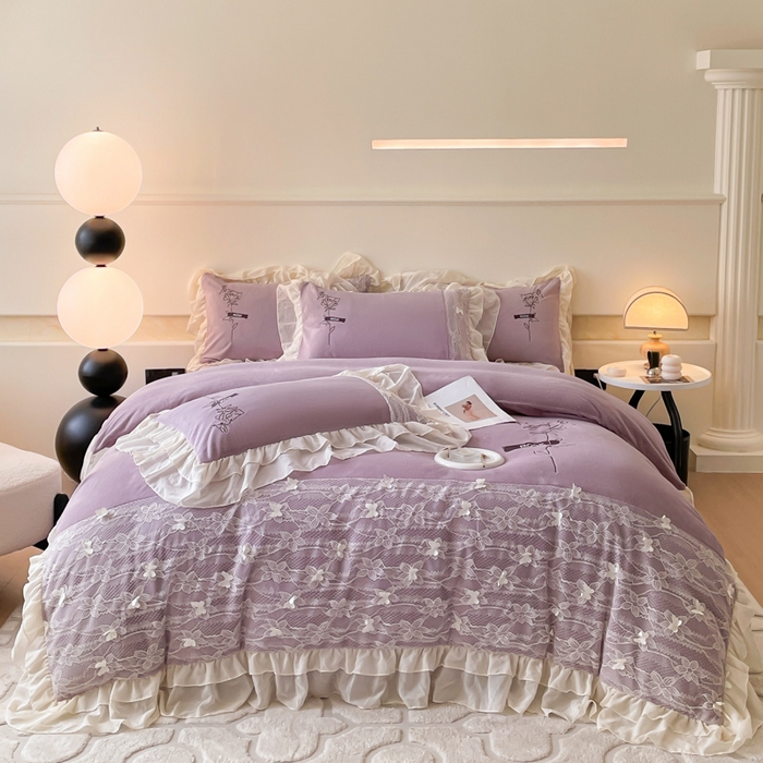 91家纺网 家纺一手货源 找家纺 ab家纺 2025新款高克重牛奶绒四件套-初恋 初恋香芋紫