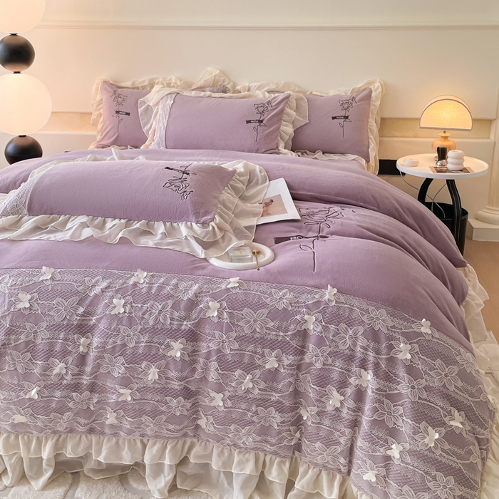 91家纺网 家纺一手货源 找家纺 ab家纺 2025新款高克重牛奶绒四件套-初恋 初恋香芋紫