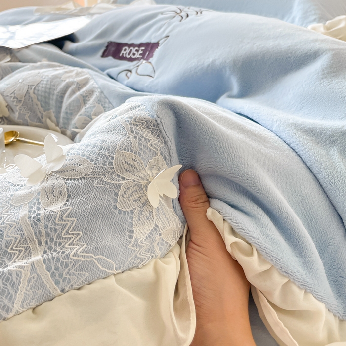 91家纺网 家纺一手货源 找家纺 ab家纺 2025新款高克重牛奶绒四件套-初恋 初恋梦幻蓝