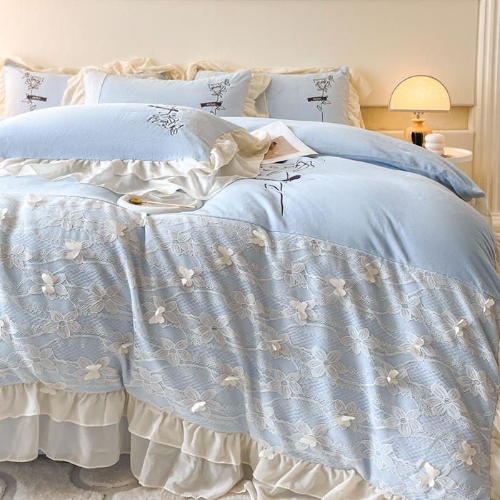 91家纺网 家纺一手货源 找家纺 ab家纺 2025新款高克重牛奶绒四件套-初恋 初恋梦幻蓝