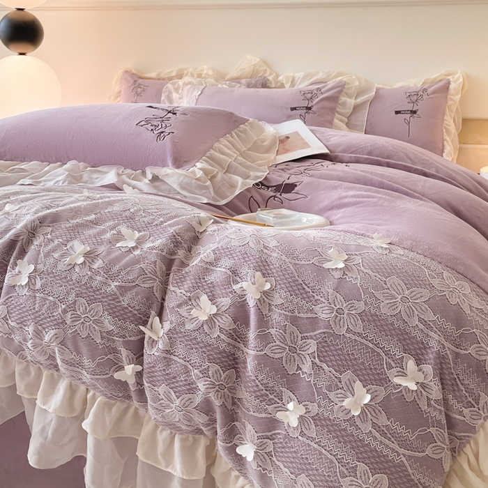 91家纺网 家纺一手货源 找家纺 ab家纺 2025新款高克重牛奶绒四件套-初恋 初恋香芋紫