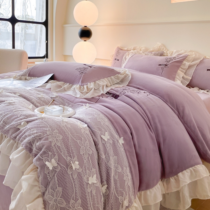 91家纺网 家纺一手货源 找家纺 ab家纺 2025新款高克重牛奶绒四件套-初恋 初恋香芋紫