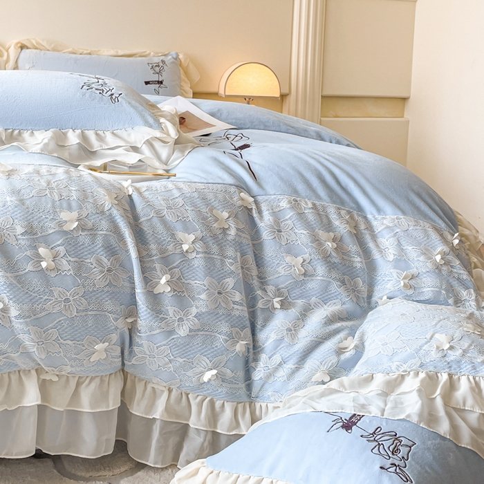 91家纺网 家纺一手货源 找家纺 ab家纺 2025新款高克重牛奶绒四件套-初恋 初恋梦幻蓝