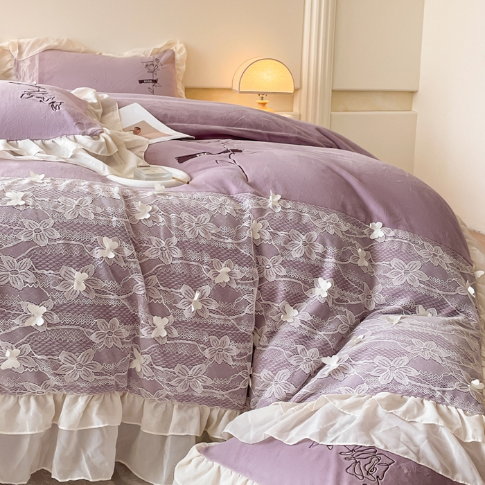 91家纺网 家纺一手货源 找家纺 ab家纺 2025新款高克重牛奶绒四件套-初恋 初恋香芋紫