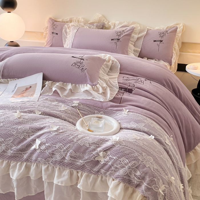 91家纺网 家纺一手货源 找家纺 ab家纺 2025新款高克重牛奶绒四件套-初恋 初恋香芋紫