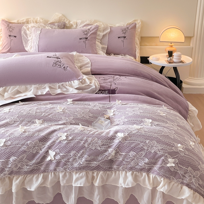 91家纺网 家纺一手货源 找家纺 ab家纺 2025新款高克重牛奶绒四件套-初恋 初恋香芋紫