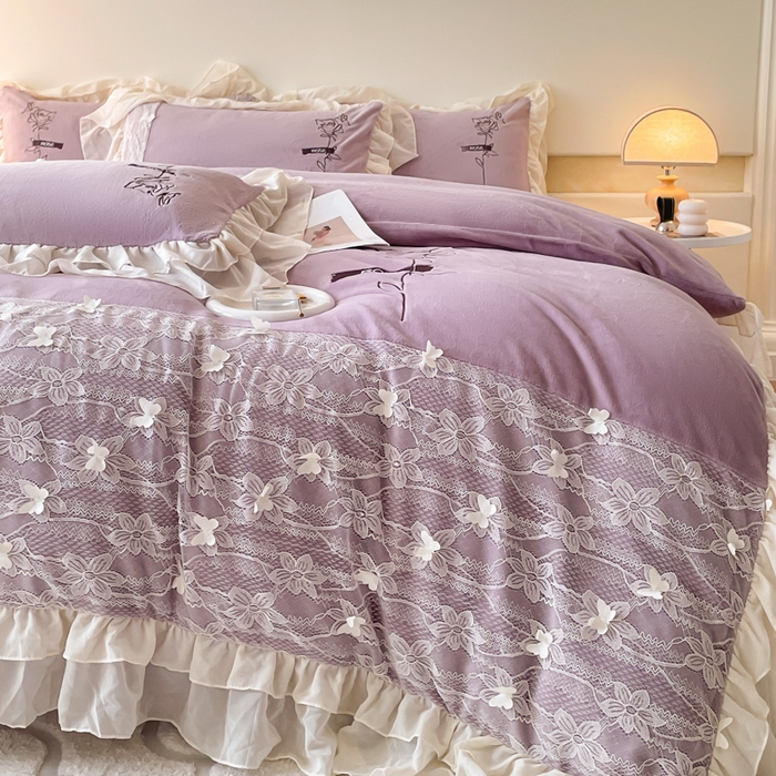 91家纺网 家纺一手货源 找家纺 ab家纺 2025新款高克重牛奶绒四件套-初恋 初恋香芋紫