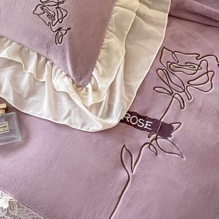 91家纺网 家纺一手货源 找家纺 ab家纺 2025新款高克重牛奶绒四件套-初恋 初恋香芋紫