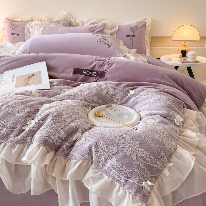 ab家纺 2025新款高克重牛奶绒四件套-初恋 初恋香芋紫