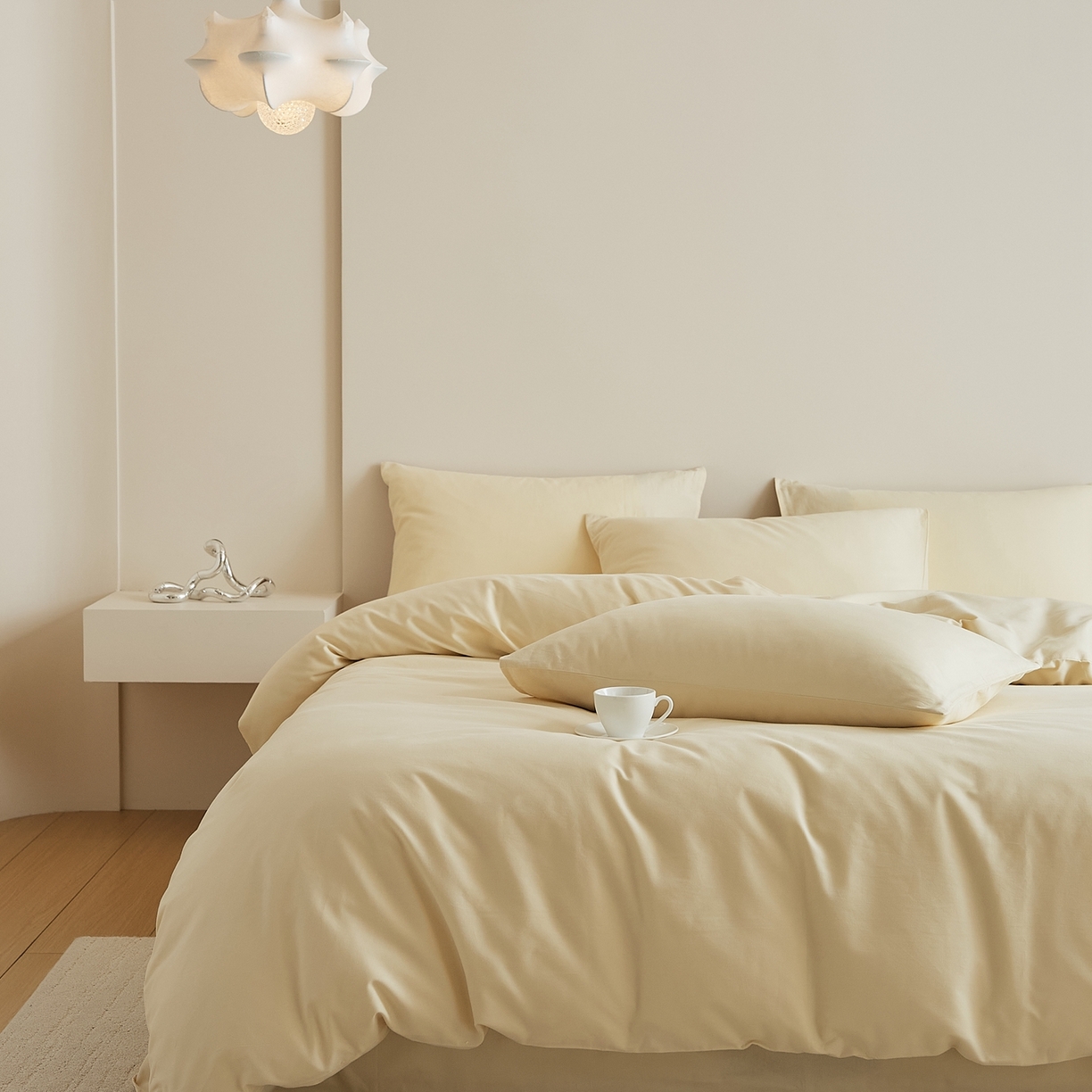 91家纺网 家纺一手货源 找家纺 禾时 2025新款A类全棉纯棉贡缎磨毛双拼色四件套 奶昔