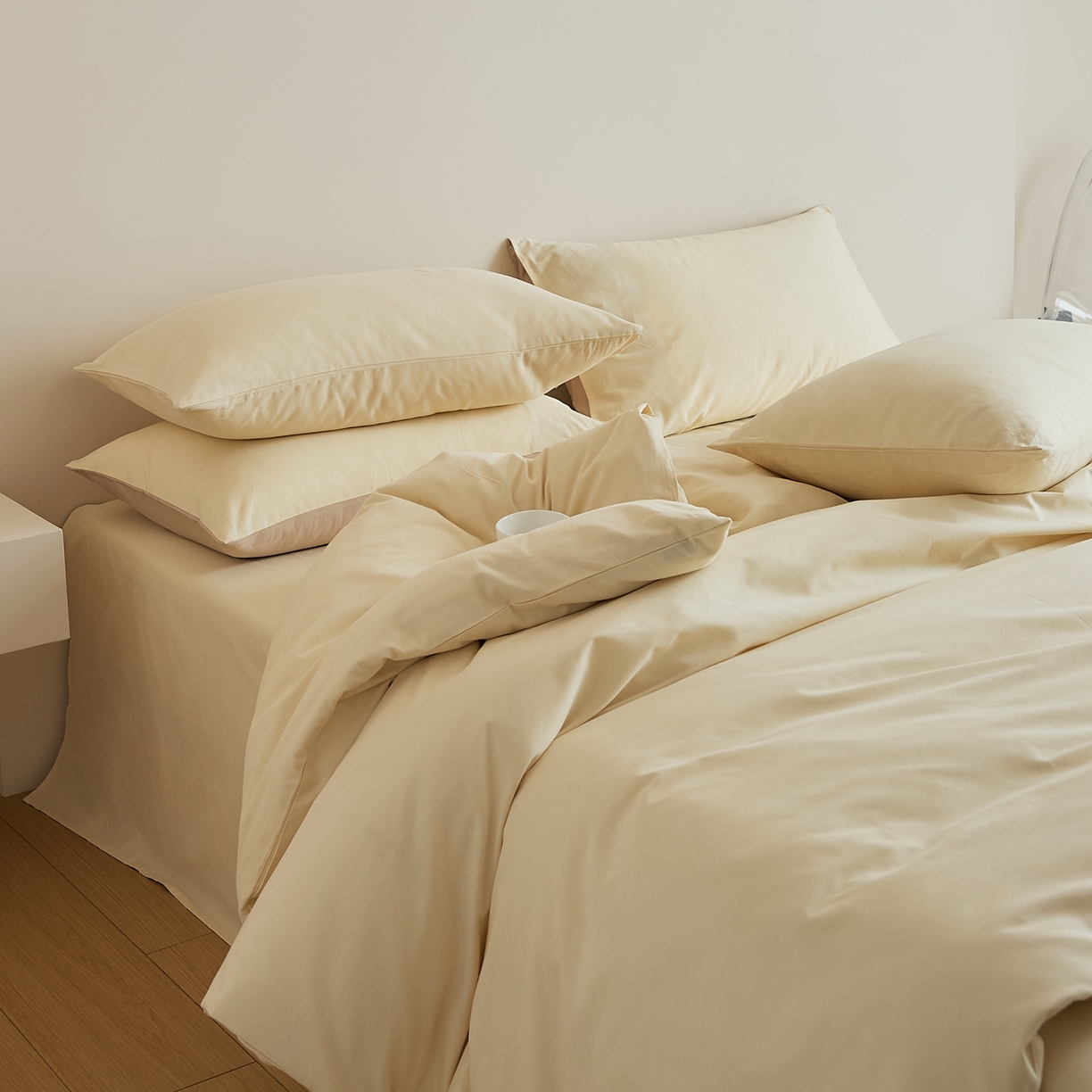 91家纺网 家纺一手货源 找家纺 禾时 2025新款A类全棉纯棉贡缎磨毛双拼色四件套 奶昔