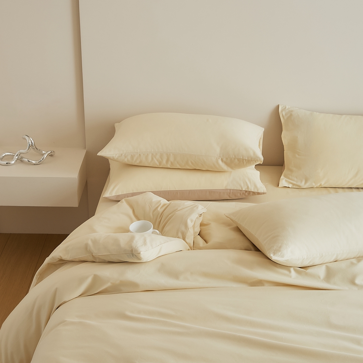 91家纺网 家纺一手货源 找家纺 禾时 2025新款A类全棉纯棉贡缎磨毛双拼色四件套 奶昔