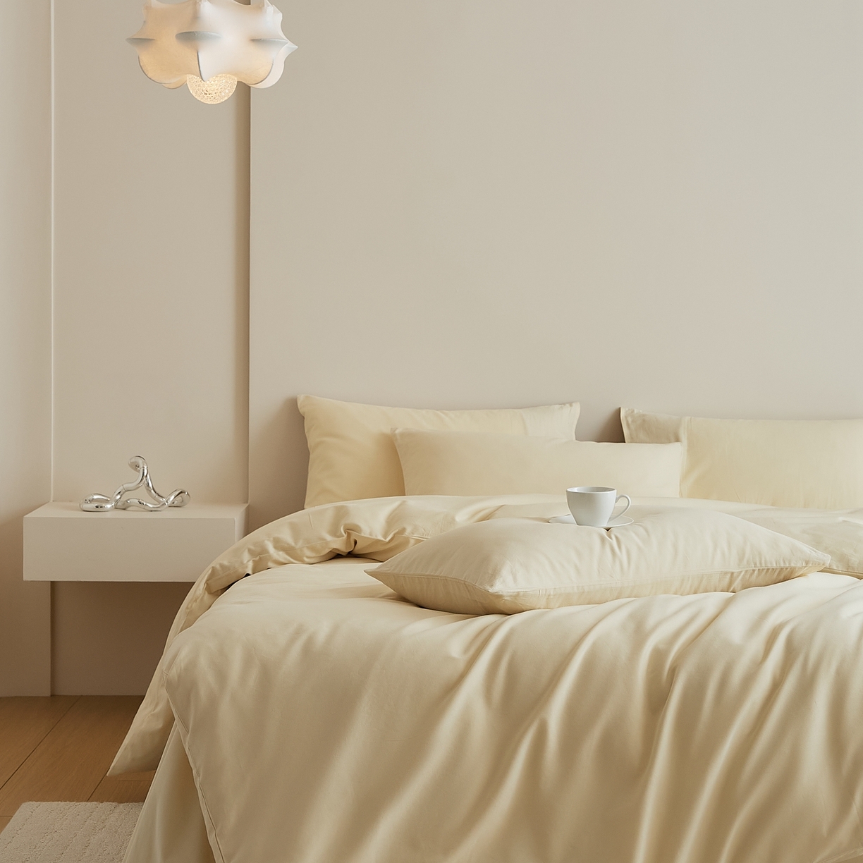 91家纺网 家纺一手货源 找家纺 禾时 2025新款A类全棉纯棉贡缎磨毛双拼色四件套 奶昔