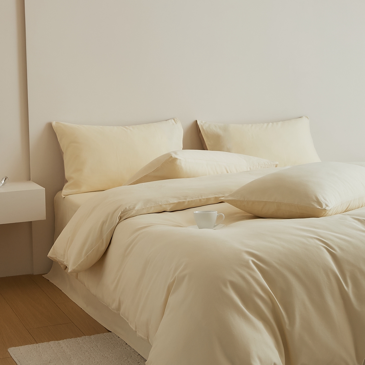 91家纺网 家纺一手货源 找家纺 禾时 2025新款A类全棉纯棉贡缎磨毛双拼色四件套 奶昔