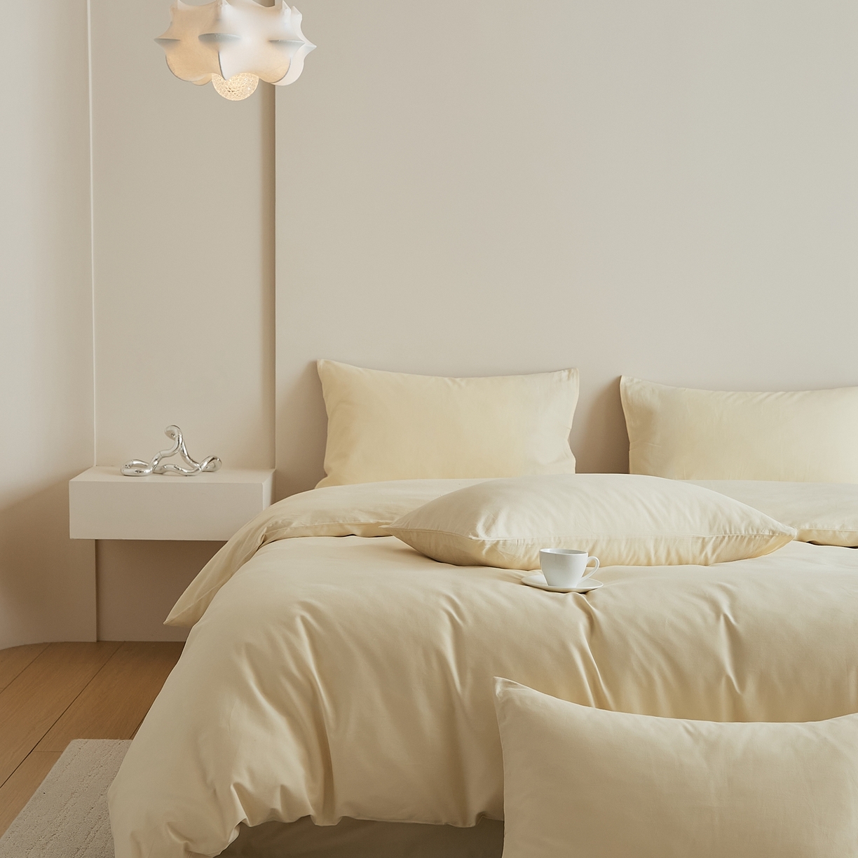 91家纺网 家纺一手货源 找家纺 禾时 2025新款A类全棉纯棉贡缎磨毛双拼色四件套 奶昔