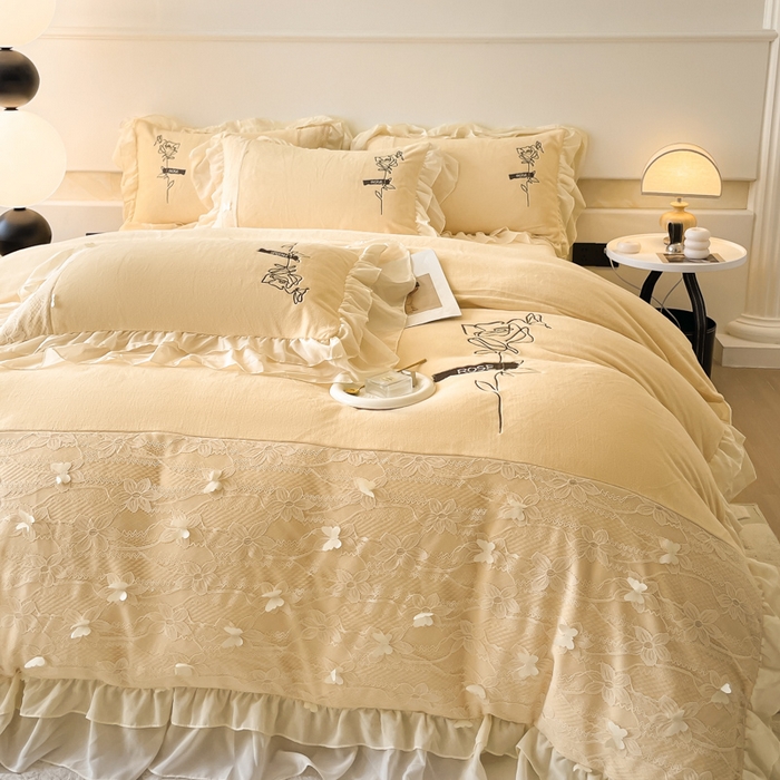 91家纺网 家纺一手货源 找家纺 ab家纺 2025新款高克重牛奶绒四件套-初恋 初恋杏黄