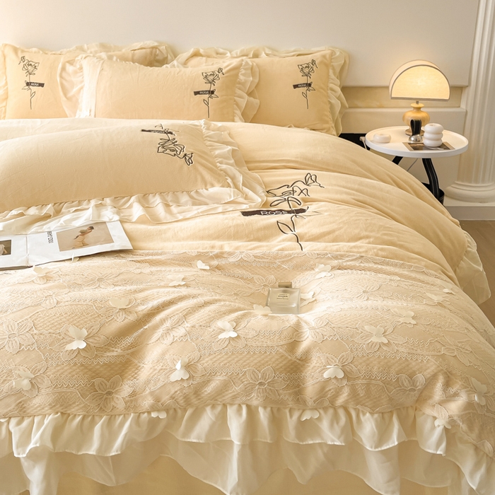 91家纺网 家纺一手货源 找家纺 ab家纺 2025新款高克重牛奶绒四件套-初恋 初恋杏黄