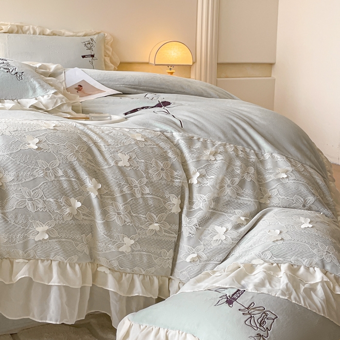 91家纺网 家纺一手货源 找家纺 ab家纺 2025新款高克重牛奶绒四件套-初恋 初恋嫩绿