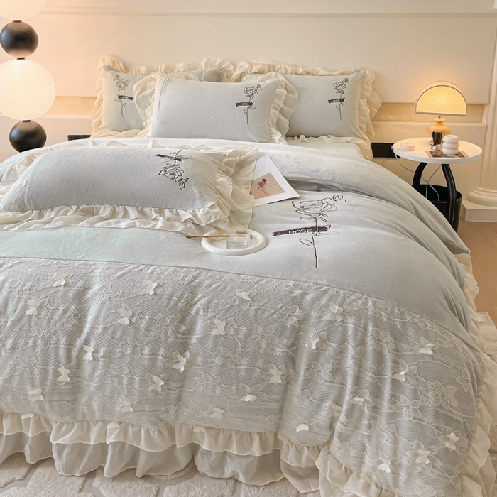 91家纺网 家纺一手货源 找家纺 ab家纺 2025新款高克重牛奶绒四件套-初恋 初恋嫩绿