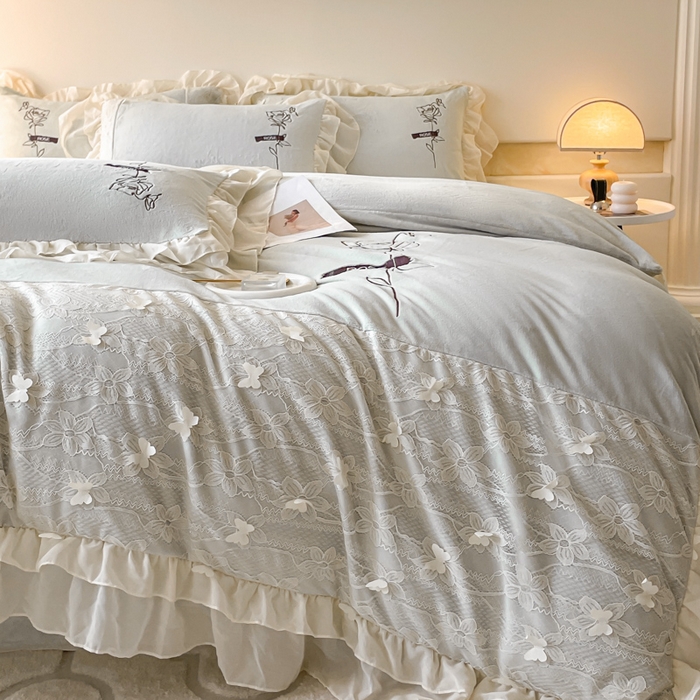 91家纺网 家纺一手货源 找家纺 ab家纺 2025新款高克重牛奶绒四件套-初恋 初恋嫩绿