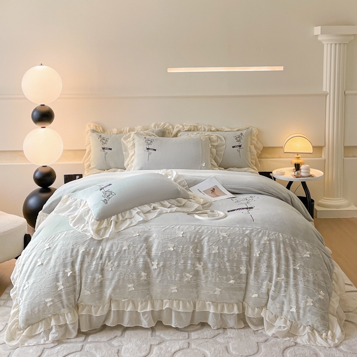 91家纺网 家纺一手货源 找家纺 ab家纺 2025新款高克重牛奶绒四件套-初恋 初恋嫩绿