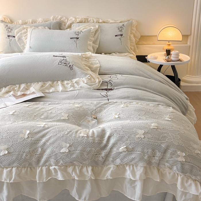 91家纺网 家纺一手货源 找家纺 ab家纺 2025新款高克重牛奶绒四件套-初恋 初恋嫩绿