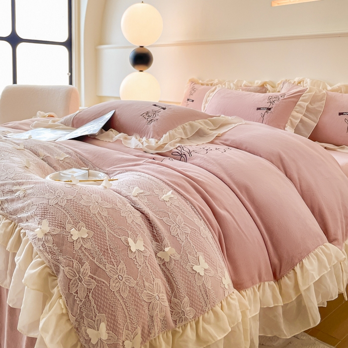 91家纺网 家纺一手货源 找家纺 ab家纺 2025新款高克重牛奶绒四件套-初恋 初恋藕粉