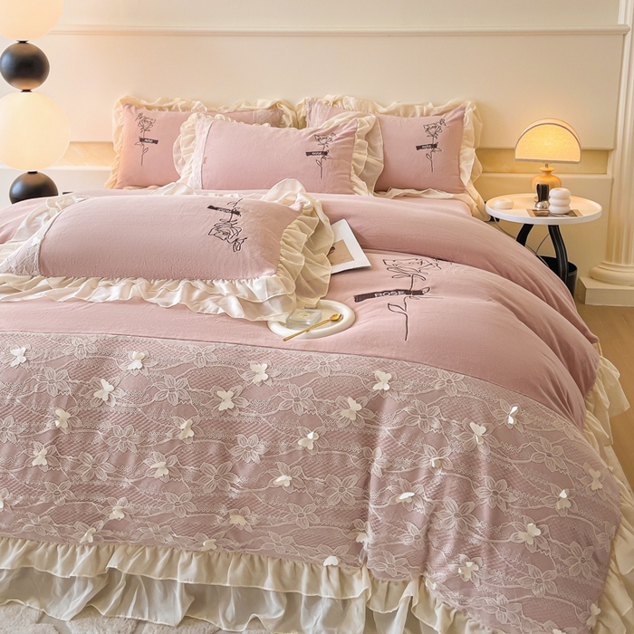 91家纺网 家纺一手货源 找家纺 ab家纺 2025新款高克重牛奶绒四件套-初恋 初恋藕粉