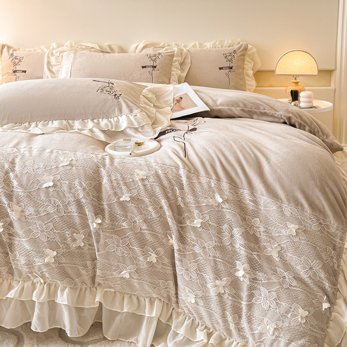 91家纺网 家纺一手货源 找家纺 ab家纺 2025新款高克重牛奶绒四件套-初恋 初恋柯蓝灰